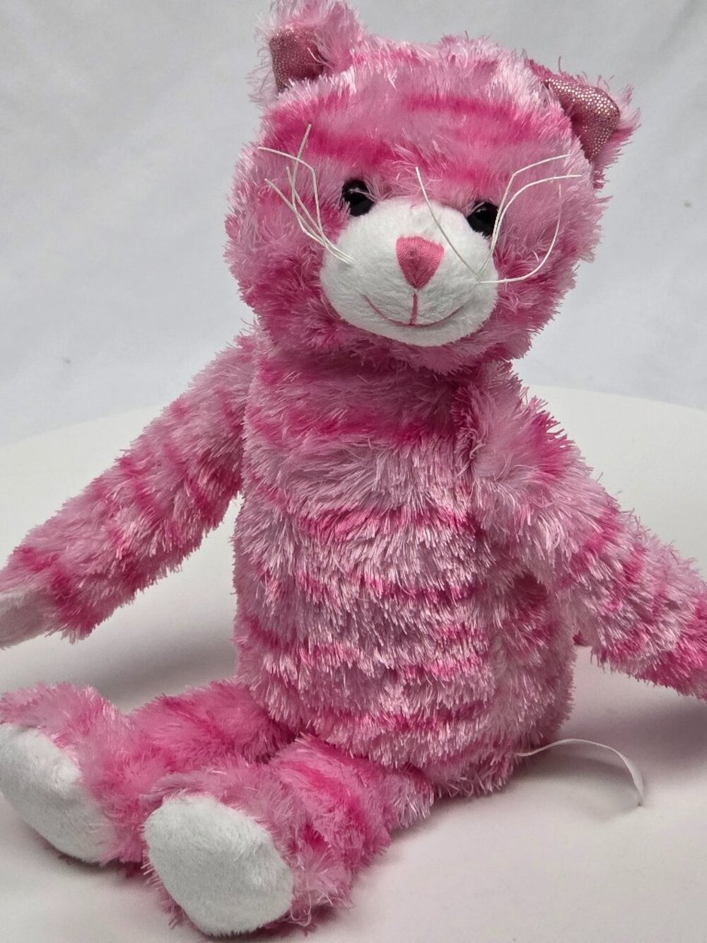 Galerie Kitty Cat Plush Stuffed Animal Pink Striped Hook & Loop Paws 10.5"